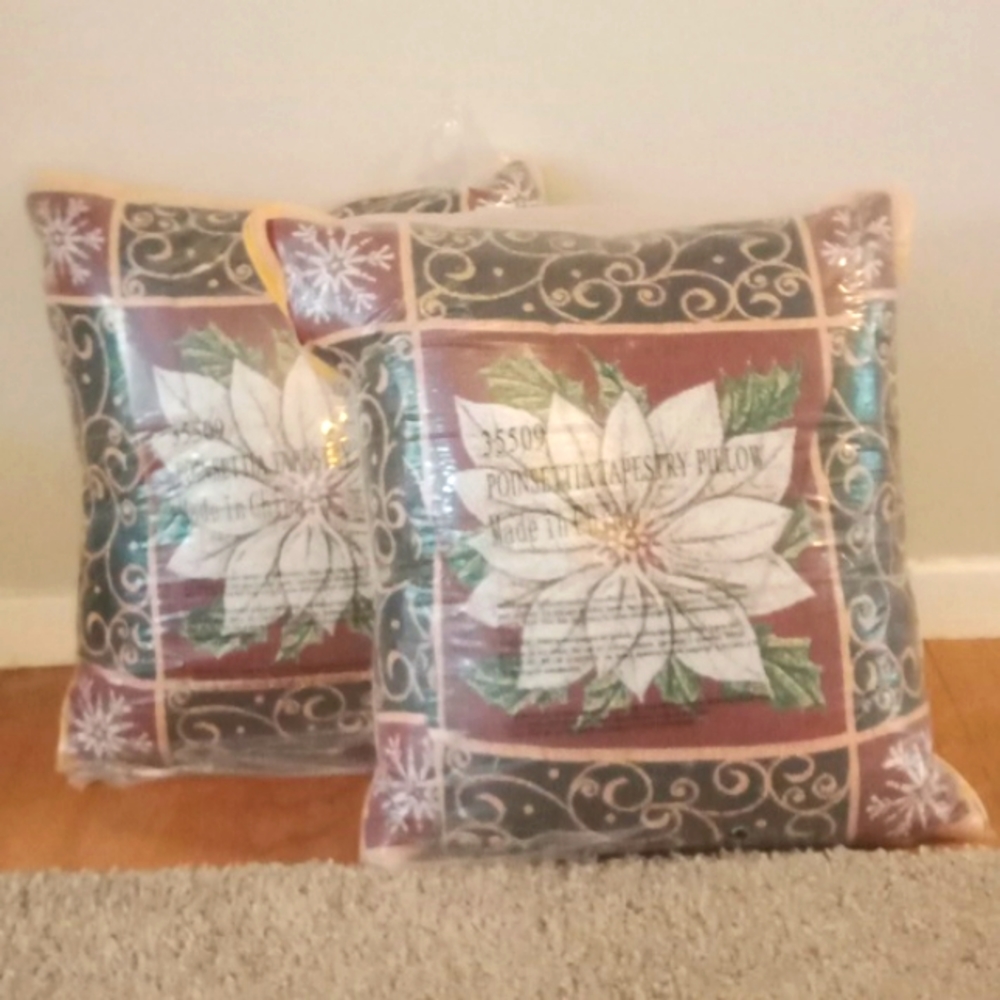 New cushions, Poinsettia Christmas themed, tapestry fabric